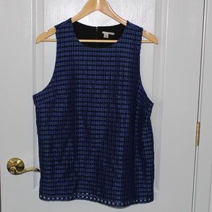 BLUE AND BLACK SLEEVELESS BLOUSE